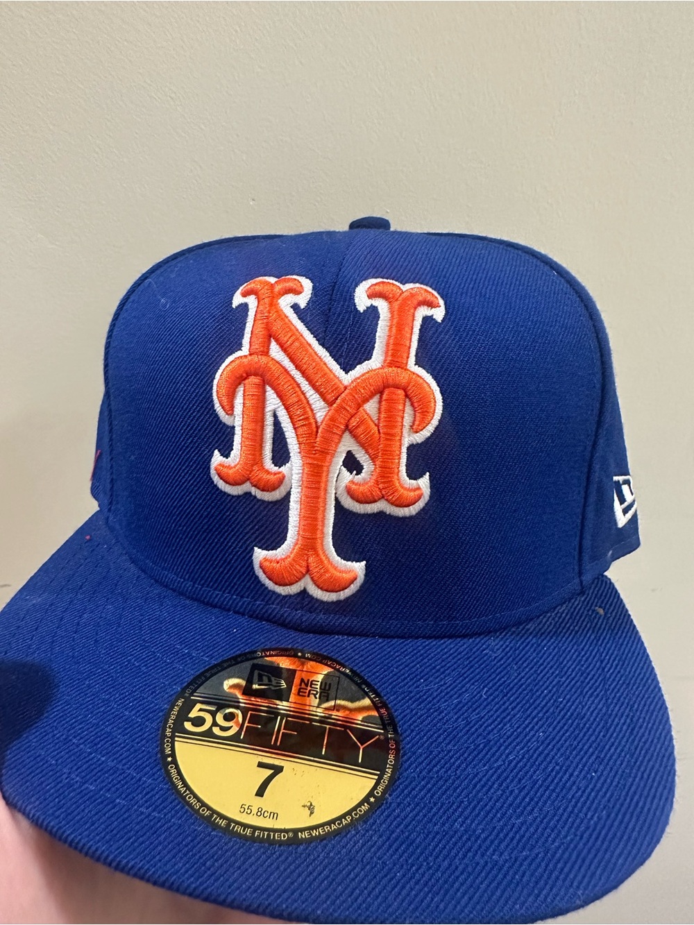 New York Mets 59FIFTY Fitted Cap - Blue with Orange Logo size 7
